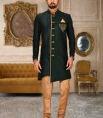 Royal blue dupion arts silk anghrakha design with hand work on collar, hand and chest pocket indo western