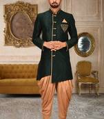 Royal blue dupion arts silk anghrakha design with hand work on collar, hand and chest pocket indo western
