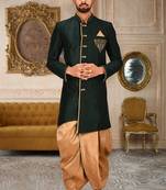 Royal blue dupion arts silk anghrakha design with hand work on collar, hand and chest pocket indo western