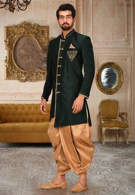Royal blue dupion arts silk anghrakha design with hand work on collar, hand and chest pocket indo western 2