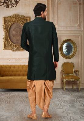 Royal blue dupion arts silk anghrakha design with hand work on collar, hand and chest pocket indo western 3