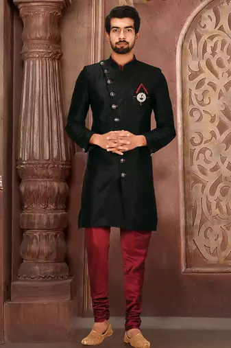 Black anghrakha pattern work indo western