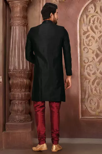 Black anghrakha pattern work indo western