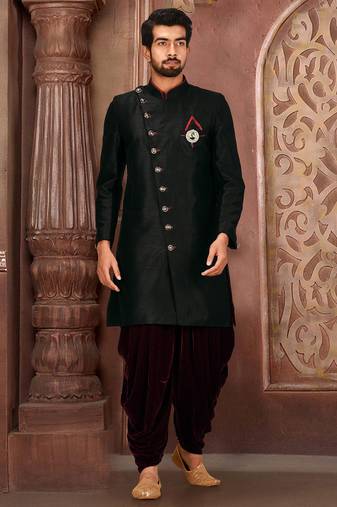 Black anghrakha pattern work indo western