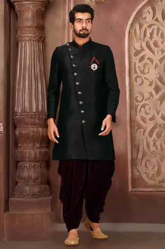 Black anghrakha pattern work indo western