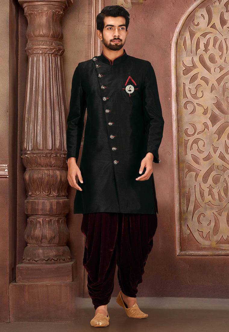 Black anghrakha pattern work indo western