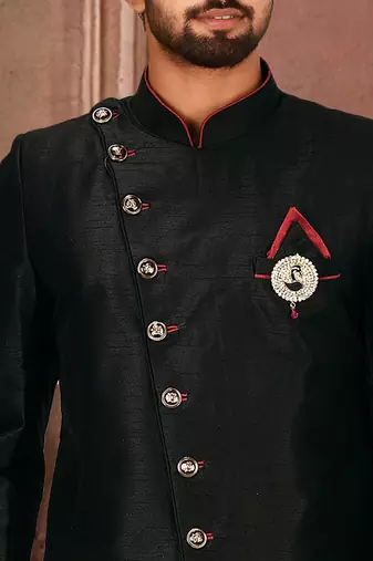 Black anghrakha pattern work indo western