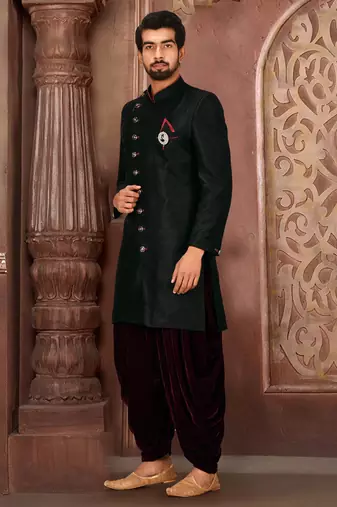 Black anghrakha pattern work indo western