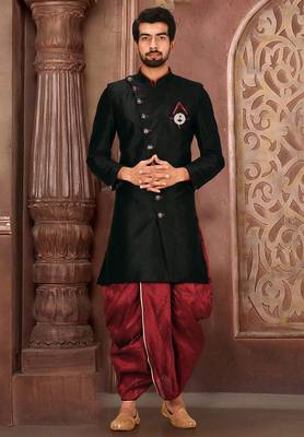 Black anghrakha pattern work indo western 1