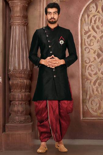 Black anghrakha pattern work indo western