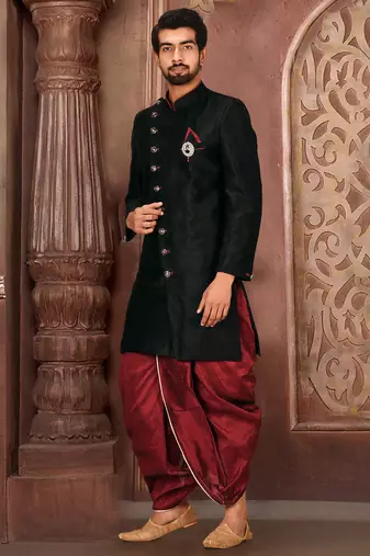 Black anghrakha pattern work indo western