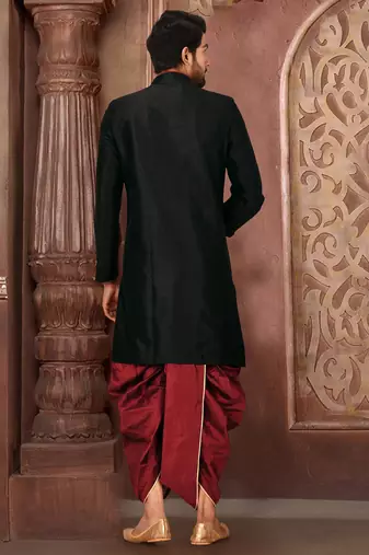 Black anghrakha pattern work indo western