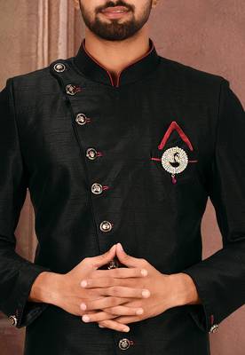 Black anghrakha pattern work indo western 4