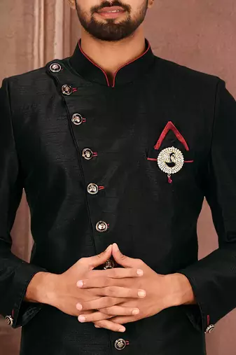 Black anghrakha pattern work indo western