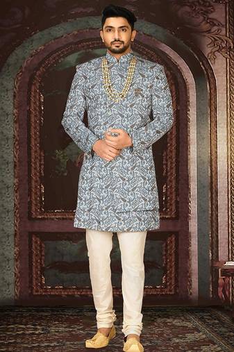 Sky blue anghrakha pattern work indo western