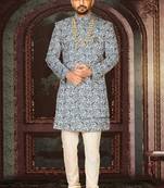 Sky blue anghrakha pattern work indo western