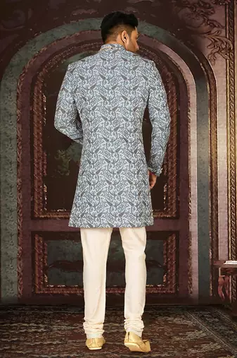 Sky blue anghrakha pattern work indo western