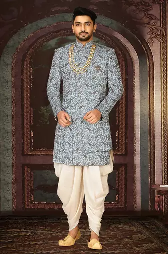 Sky blue anghrakha pattern work indo western