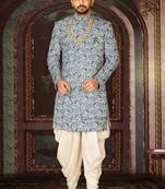 Sky blue anghrakha pattern work indo western