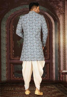 Sky blue anghrakha pattern work indo western 2