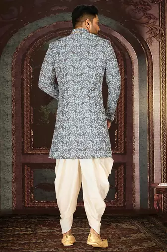 Sky blue anghrakha pattern work indo western