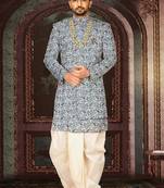 Sky blue anghrakha pattern work indo western