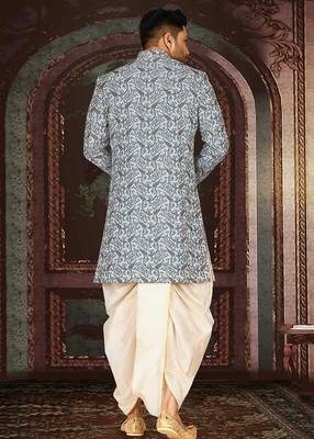 Sky blue anghrakha pattern work indo western 2