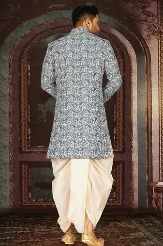 Sky blue anghrakha pattern work indo western