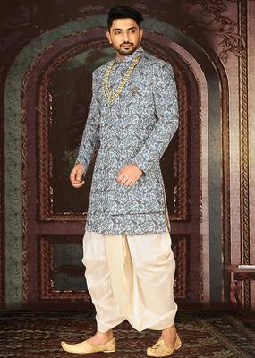 Sky blue anghrakha pattern work indo western 4