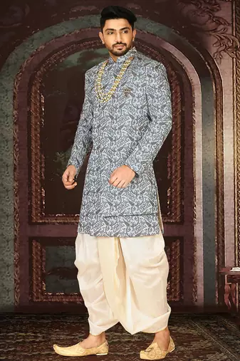 Sky blue anghrakha pattern work indo western