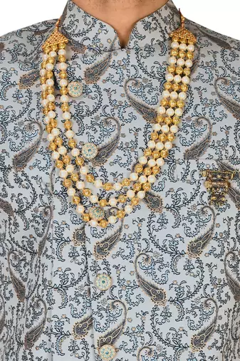 Yellow anghrakha pattern work indo western