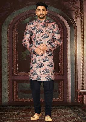Peach anghrakha pattern work indo western 4