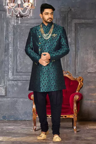 Rama green anghrakha pattern work indo western