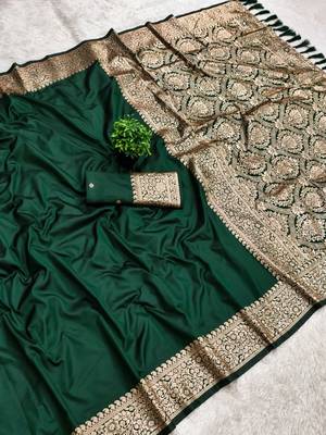 Green soft banarasi silk fabric saree with natural zari weaving in gala border 2