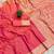Peach soft banarasi silk fabric saree with natural zari weaving in gala border