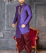 Royal blue anghrakha pattern work with mahroon pipe in indo western