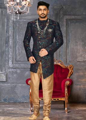 Green anghrakha pattern work indo western 4