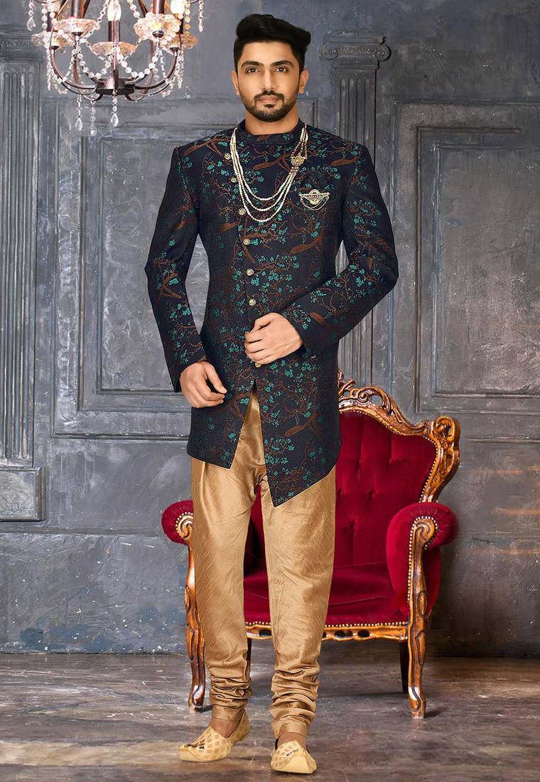 Green anghrakha pattern work indo western