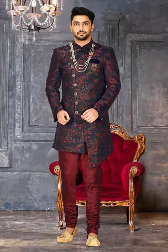 Red anghrakha pattern work indo western