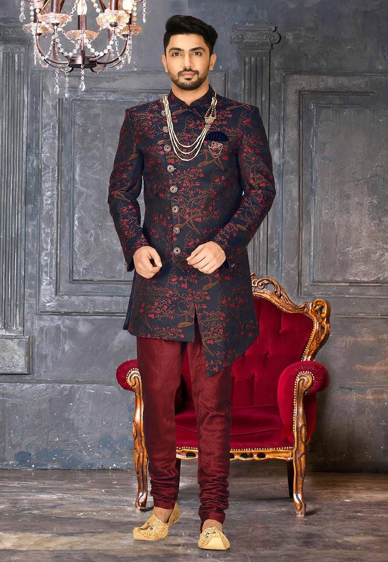 Red anghrakha pattern work indo western