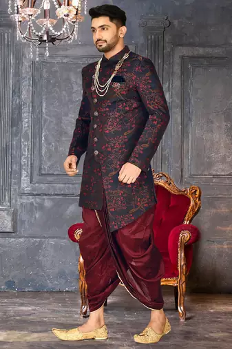 Red anghrakha pattern work indo western