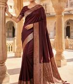 Coffee soft banarasi silk fabric saree with natural zari weaving in gala border