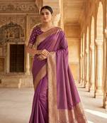 Lavender soft banarasi silk fabric saree with natural zari weaving in gala border
