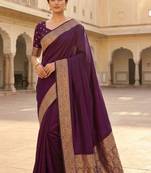 Wine soft banarasi silk fabric saree with natural zari weaving in gala border