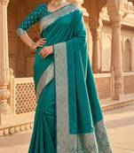 Sea greensoft banarasi silk fabric saree with natural zari weaving in gala border