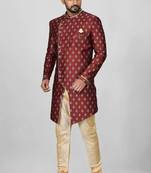 Red anghrakha pattern work with fawn pipe in indo western