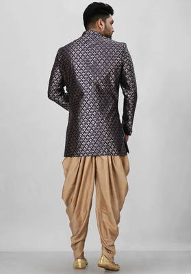 Navy blue anghrakha pattern work indo western 4