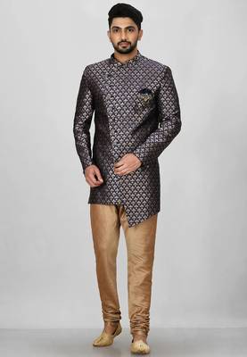 Navy blue anghrakha pattern work indo western 1