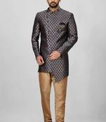 Navy blue anghrakha pattern work indo western