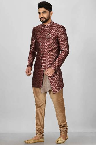 Mahroon anghrakha pattern work indo western
